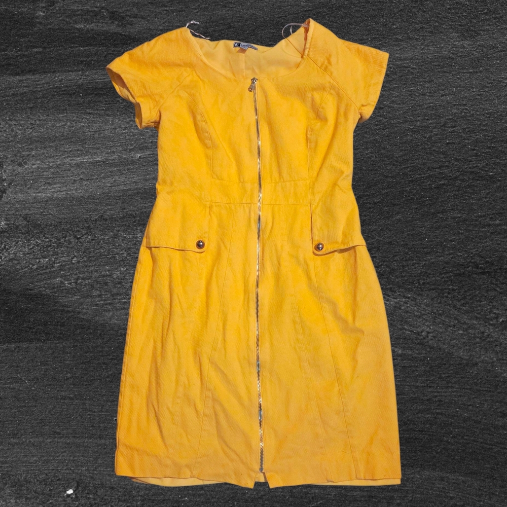 Vintage Leslie Fay Sunny Yellow Zip Up Mini Dress